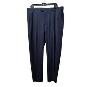 Lands' End Dress Pants Men's 38x29 Navy Blue Pleated Traditional Fit Wool Blend